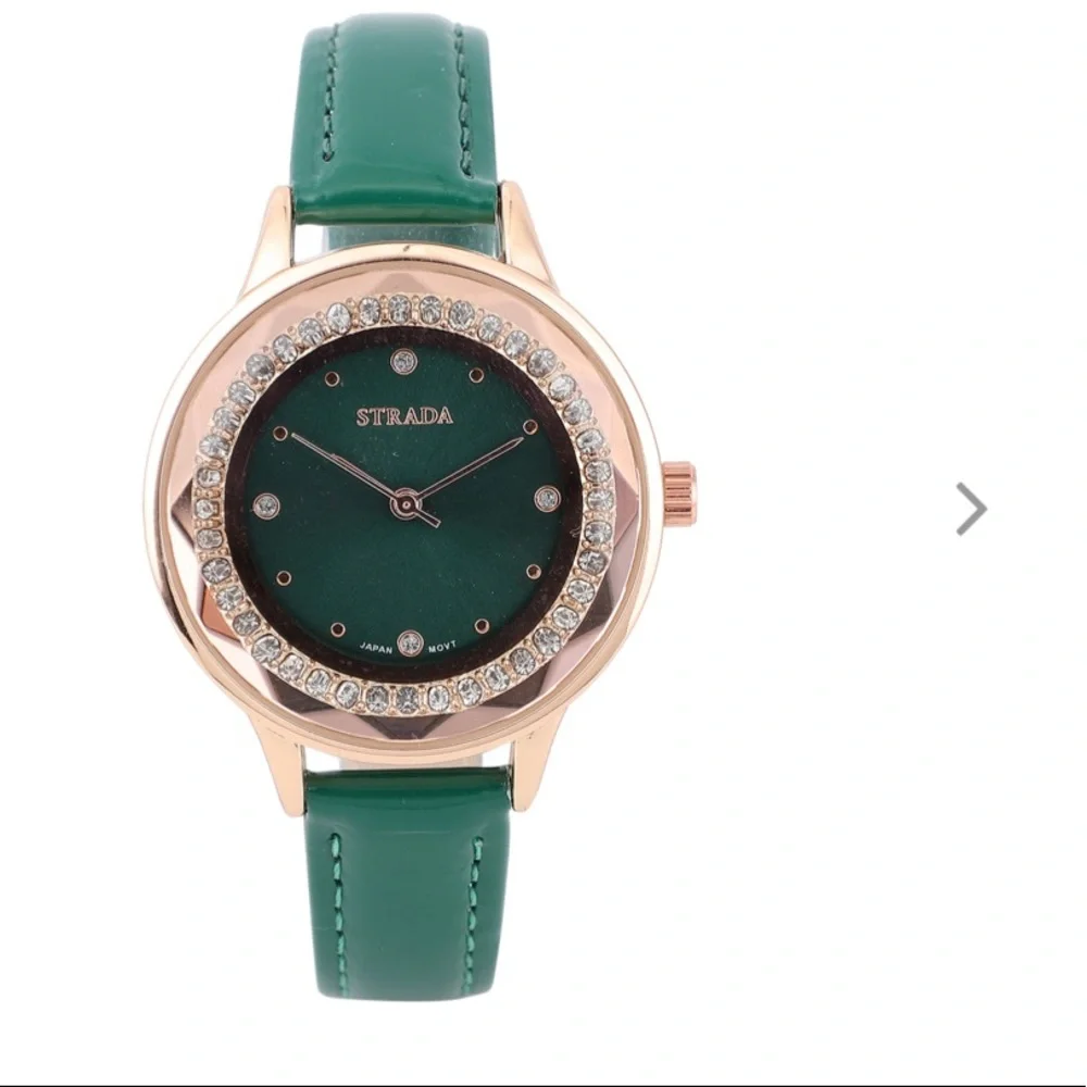 Green Watch with White Austrian Crystals